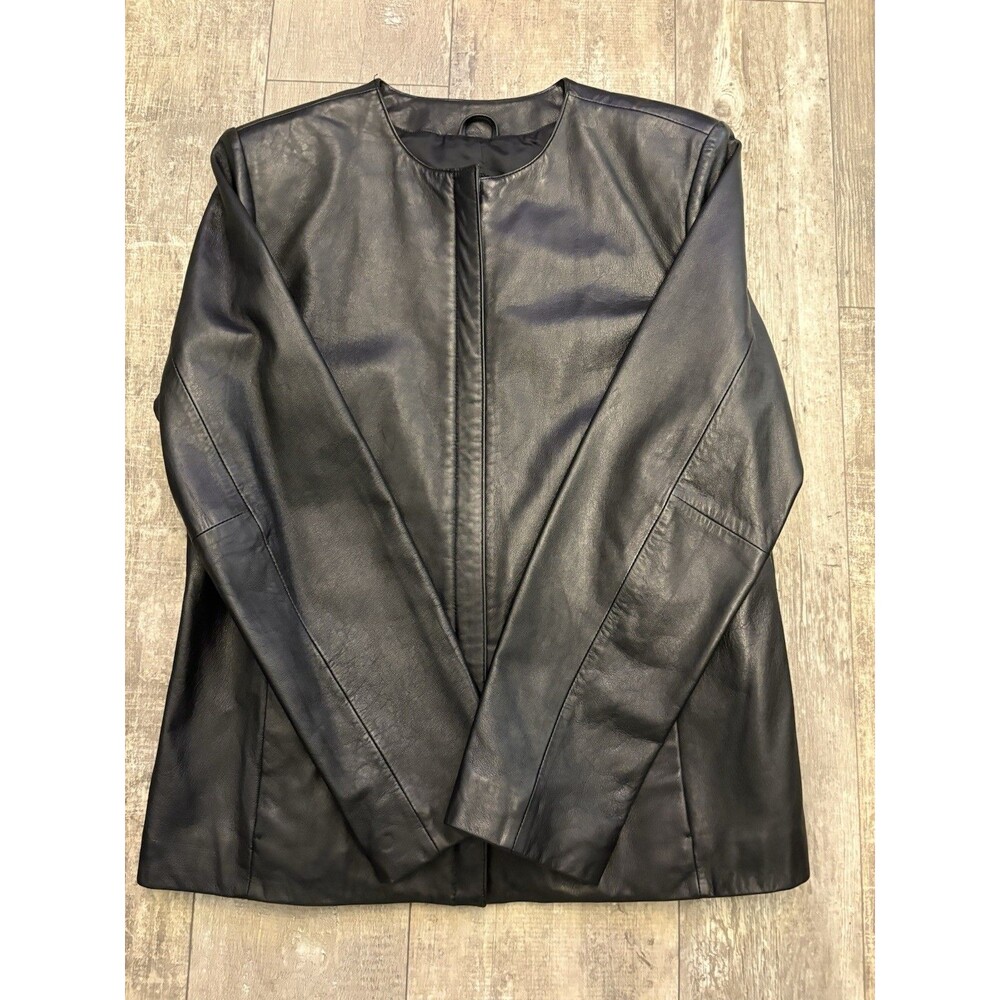 Black Leather Jacket - Women's Minimal Collar